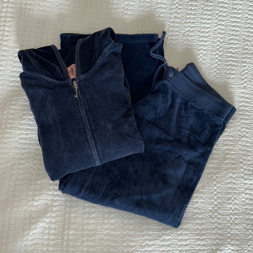 Juicy terry cloth track suit with cropped drawstring pant; size XS